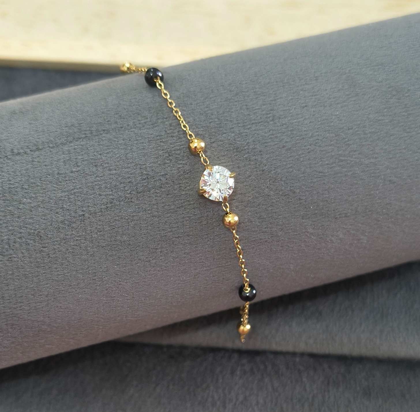 Anti Tarnish Solitaire Mangalsutra Bracelet 18K Gold Plated