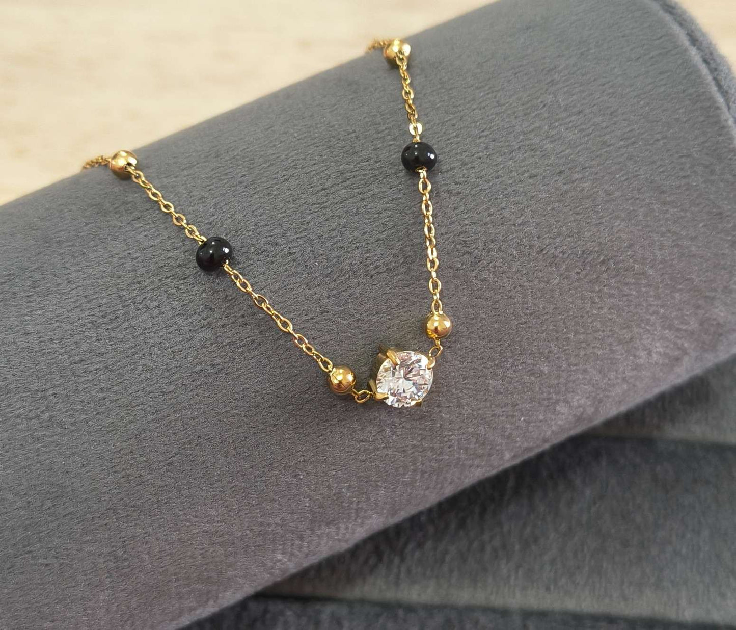 Anti Tarnish Solitaire Mangalsutra Bracelet 18K Gold Plated