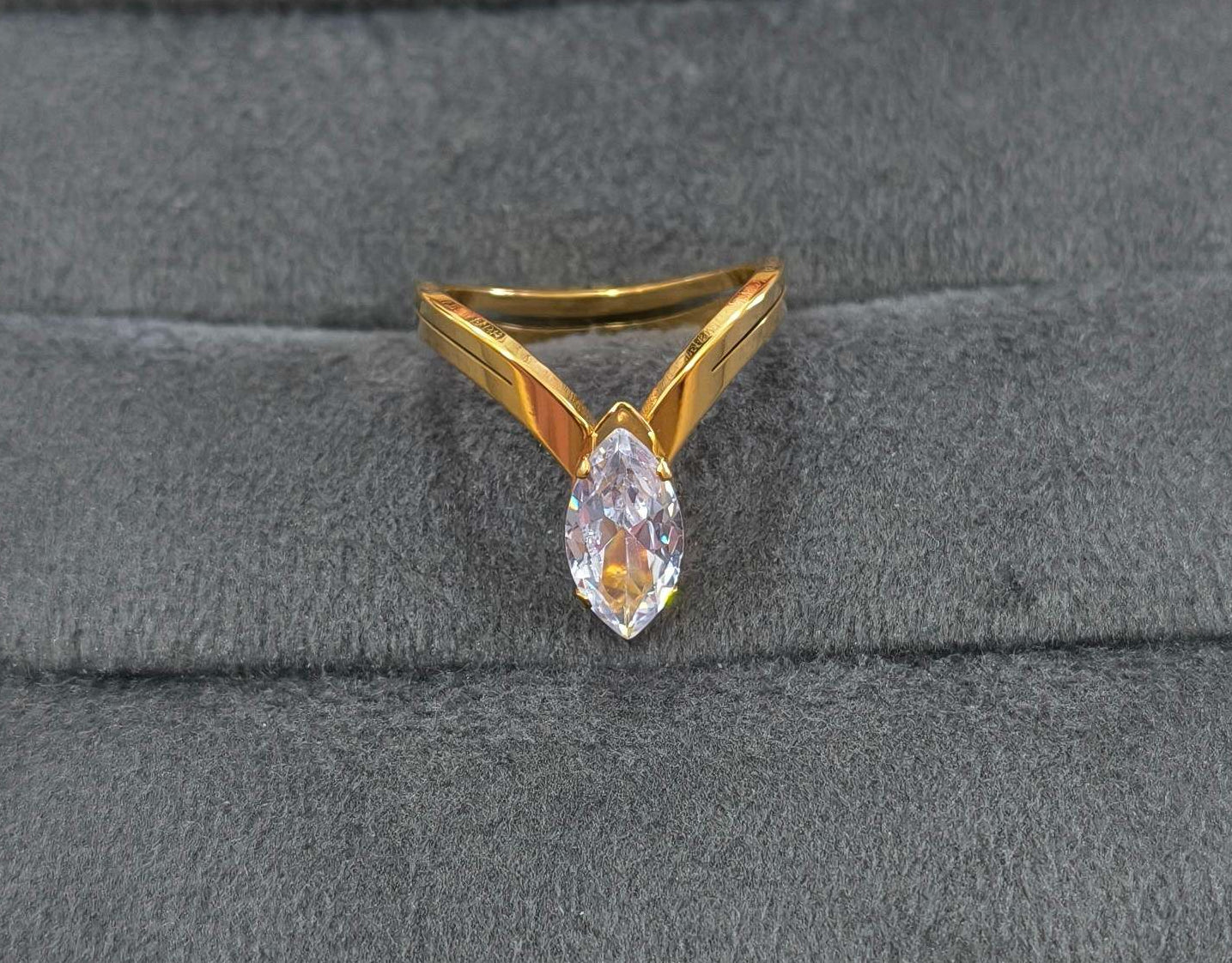 Anti Tarnish Solitaire Studded V shape Ring 18K Gold Plated
