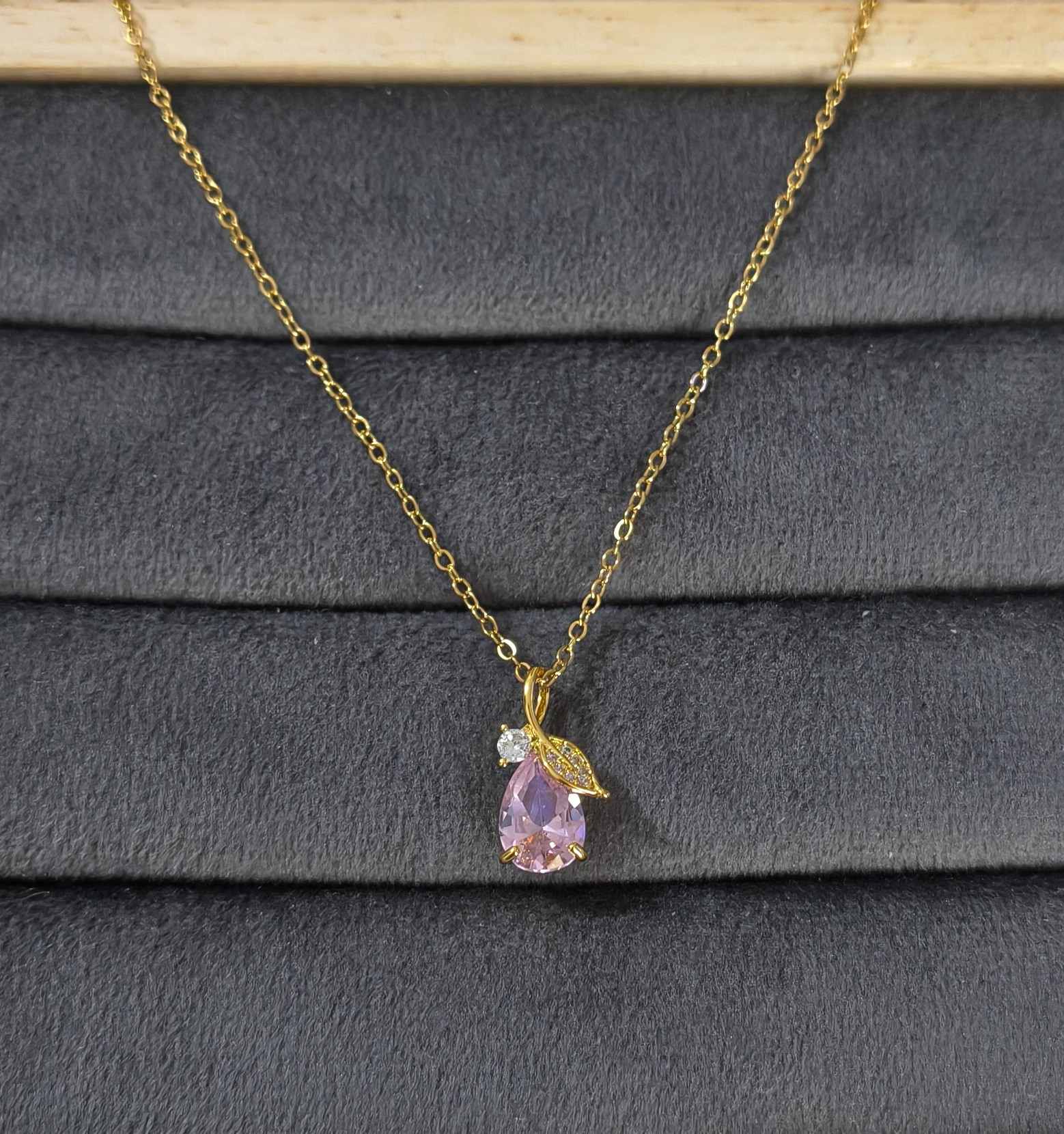 Anti Tarnish Sparkling Pink Crystal Necklace 18K Gold Plated
