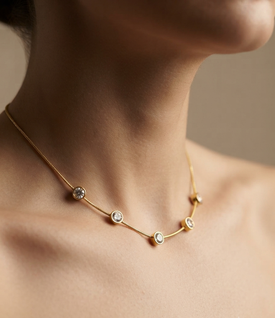 Anti Tarnish Sparkling Stones Necklace 18K Gold Plated