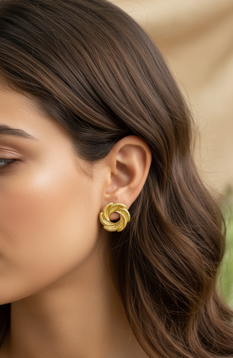 Anti Tarnish Spiral Gold Knot Stud Earrings 18K Gold Plated