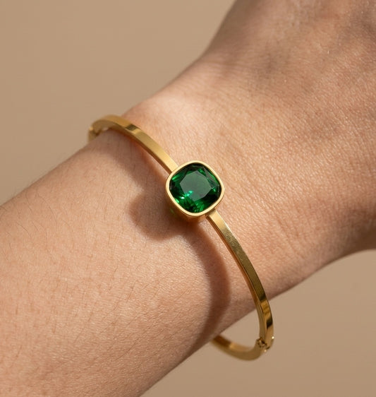 Anti Tarnish Square Cut Stone Bracelet 18K Gold Plated