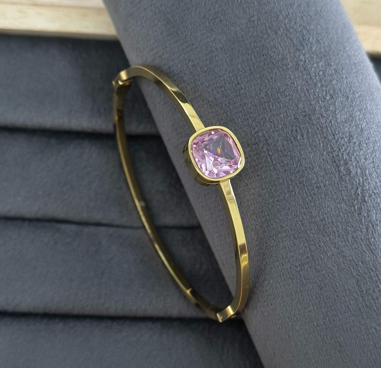 Anti Tarnish Square Cut Stone Bracelet 18K Gold Plated