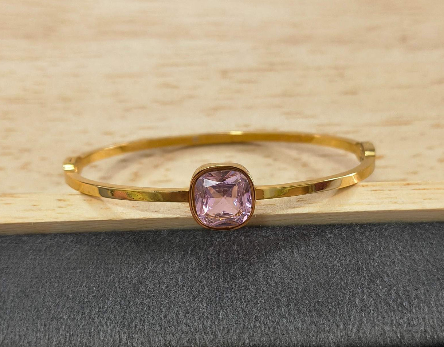 Anti Tarnish Square Cut Stone Bracelet 18K Gold Plated