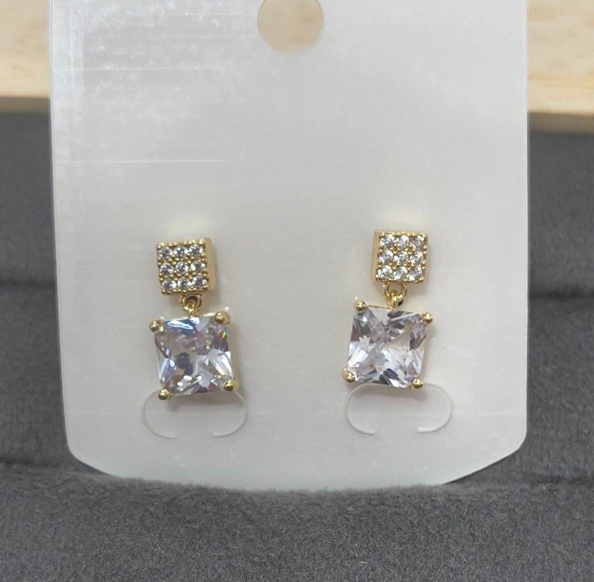 Anti Tarnish Square Diamond Drop Earrings 18K Gold Plated
