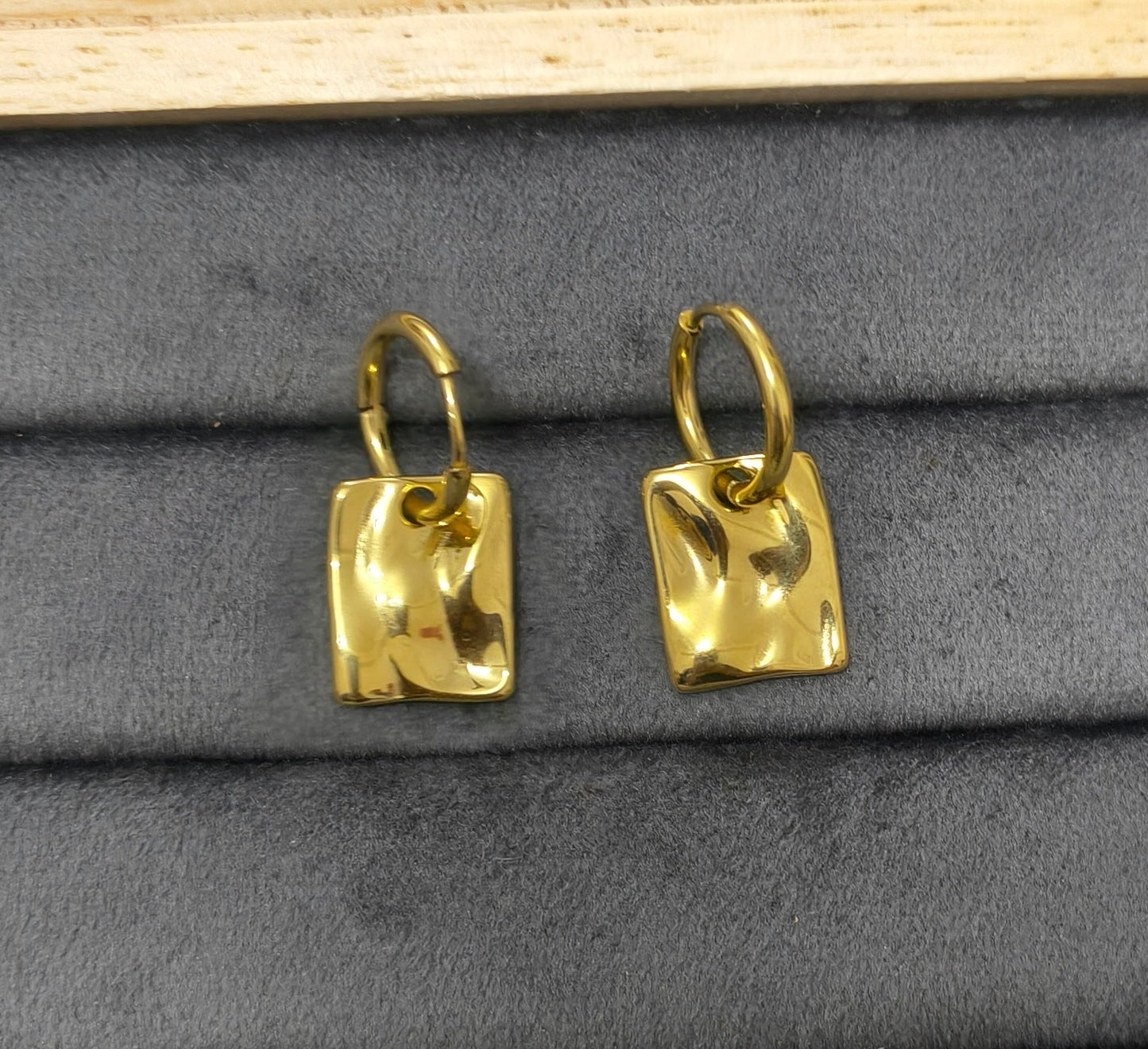 Anti Tarnish Square Drop Earrings 18K Gold Plated 