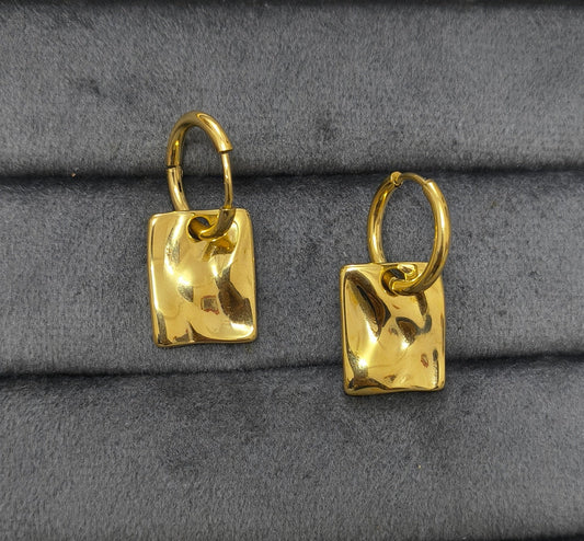 Anti Tarnish Square Drop Earrings 18K Gold Plated 