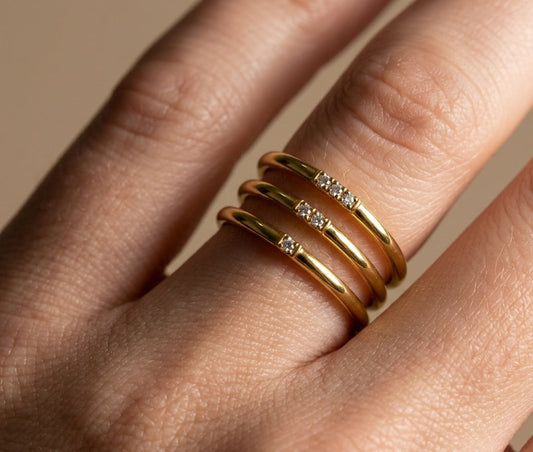 Anti Tarnish Stackable Ring Set of 3 18K Gold Plated