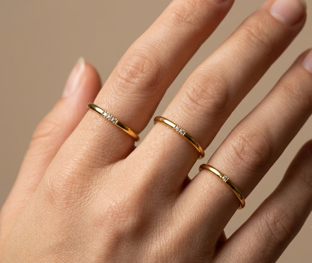 Anti Tarnish Stackable Ring Set of 3 18K Gold Plated