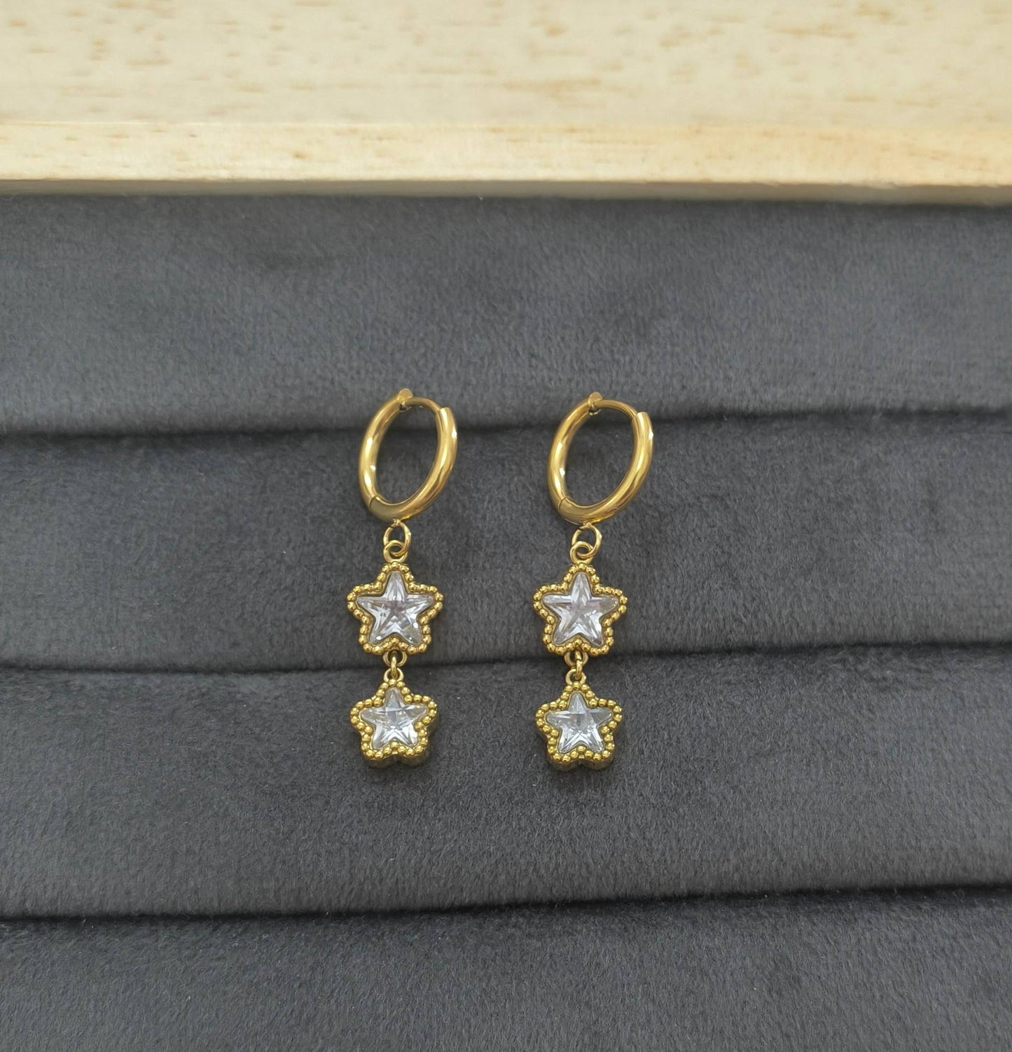 Anti Tarnish Star Drop Hoop Earrings 18K Gold Plated