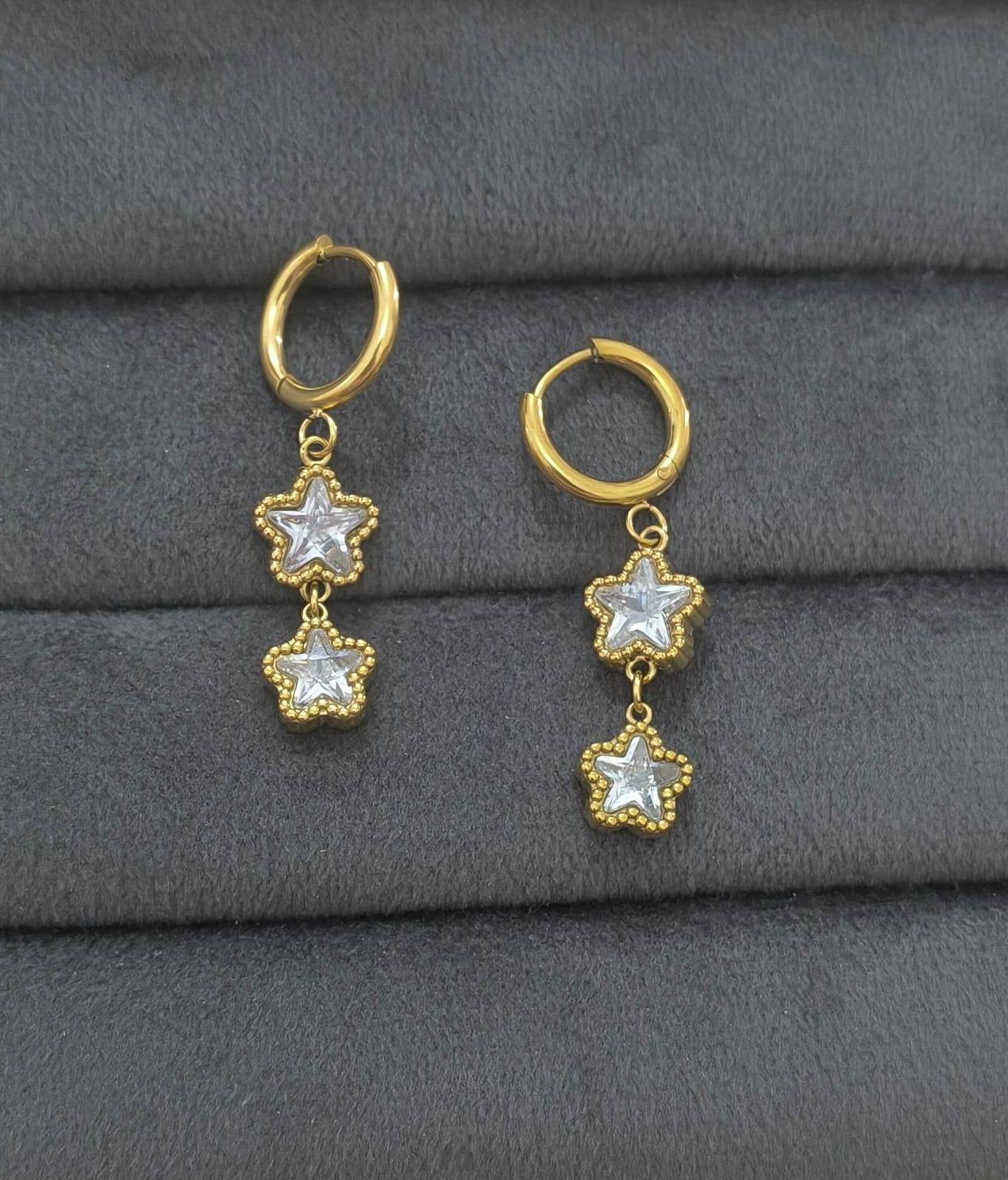 Anti Tarnish Star Drop Hoop Earrings 18K Gold Plated