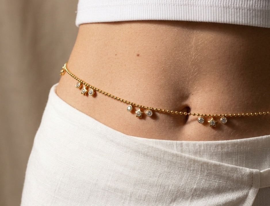 Anti Tarnish Star Studded Waist Chain 18K Gold Plated