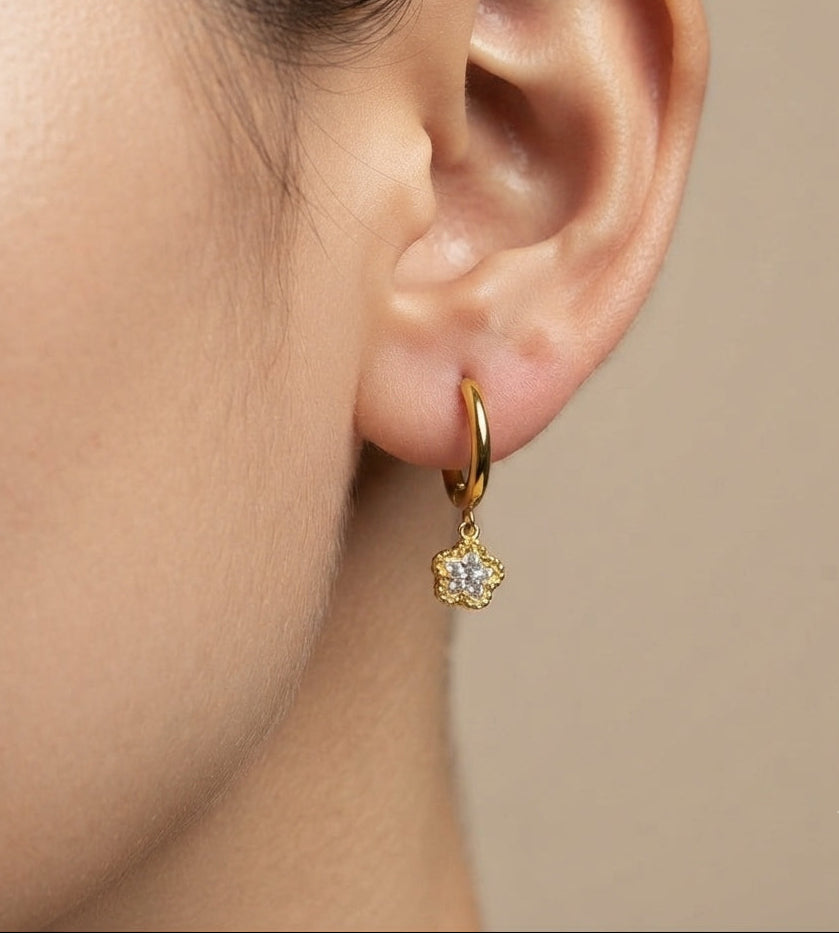 Anti Tarnish Starburst Drop Gold Earrings 18K Gold Plated