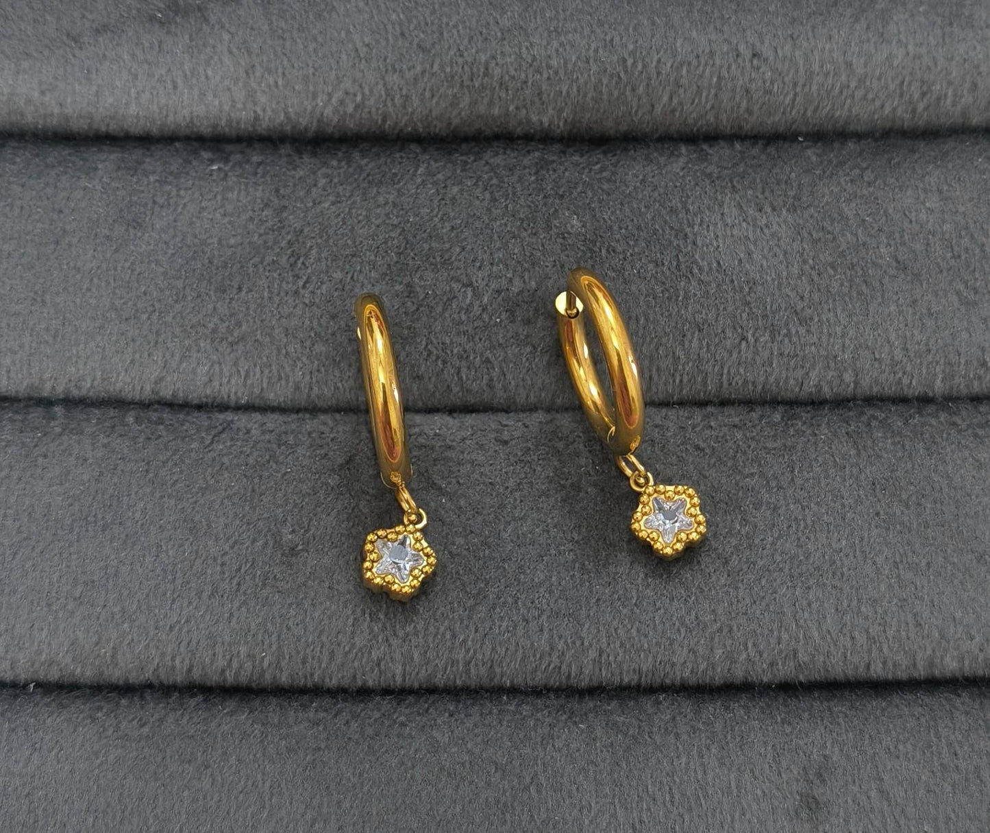 Anti Tarnish Starburst Drop Gold Earrings 18K Gold Plated