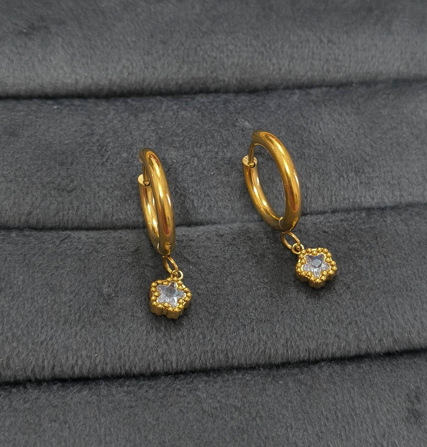 Anti Tarnish Starburst Drop Gold Earrings 18K Gold Plated