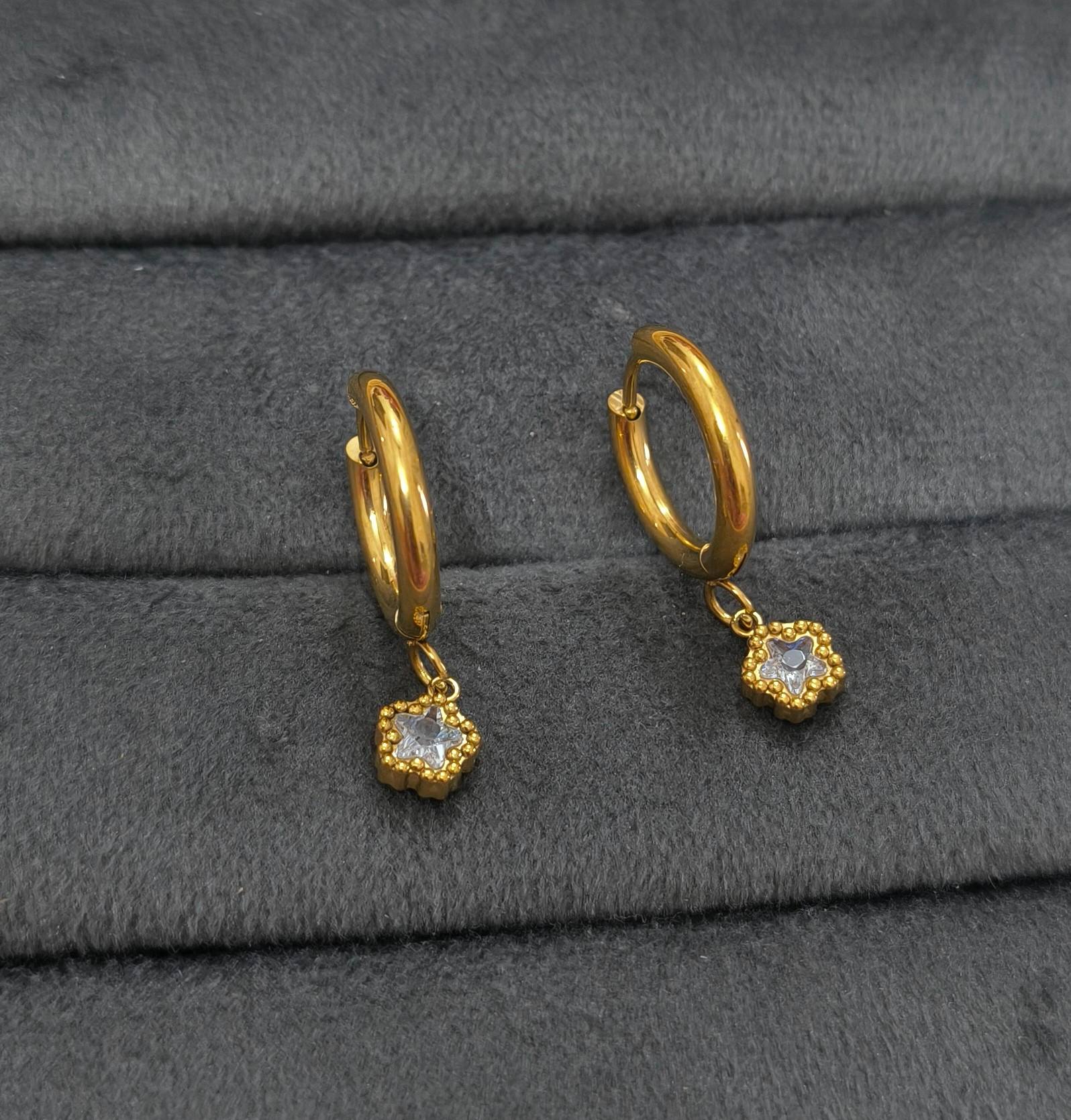 Anti Tarnish Starburst Drop Gold Earrings 18K Gold Plated