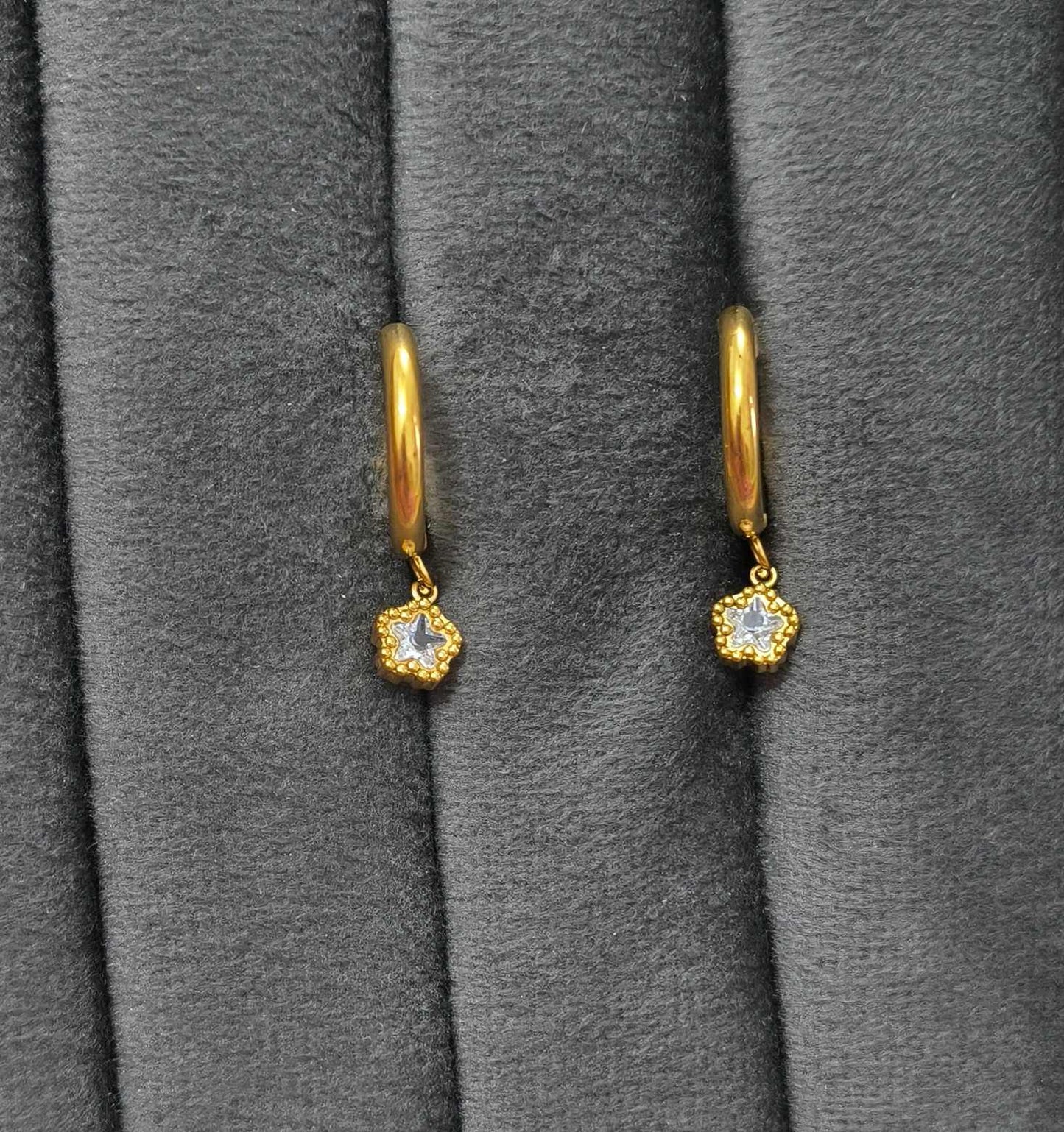 Anti Tarnish Starburst Drop Gold Earrings 18K Gold Plated
