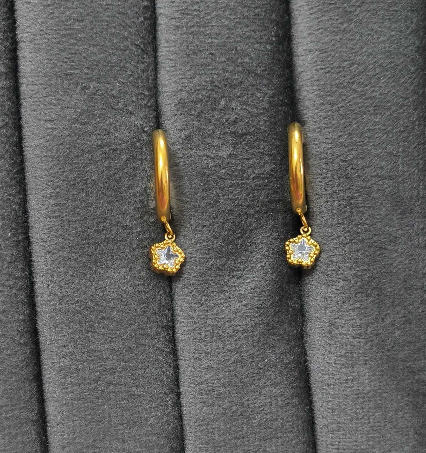 Anti Tarnish Starburst Drop Gold Earrings 18K Gold Plated
