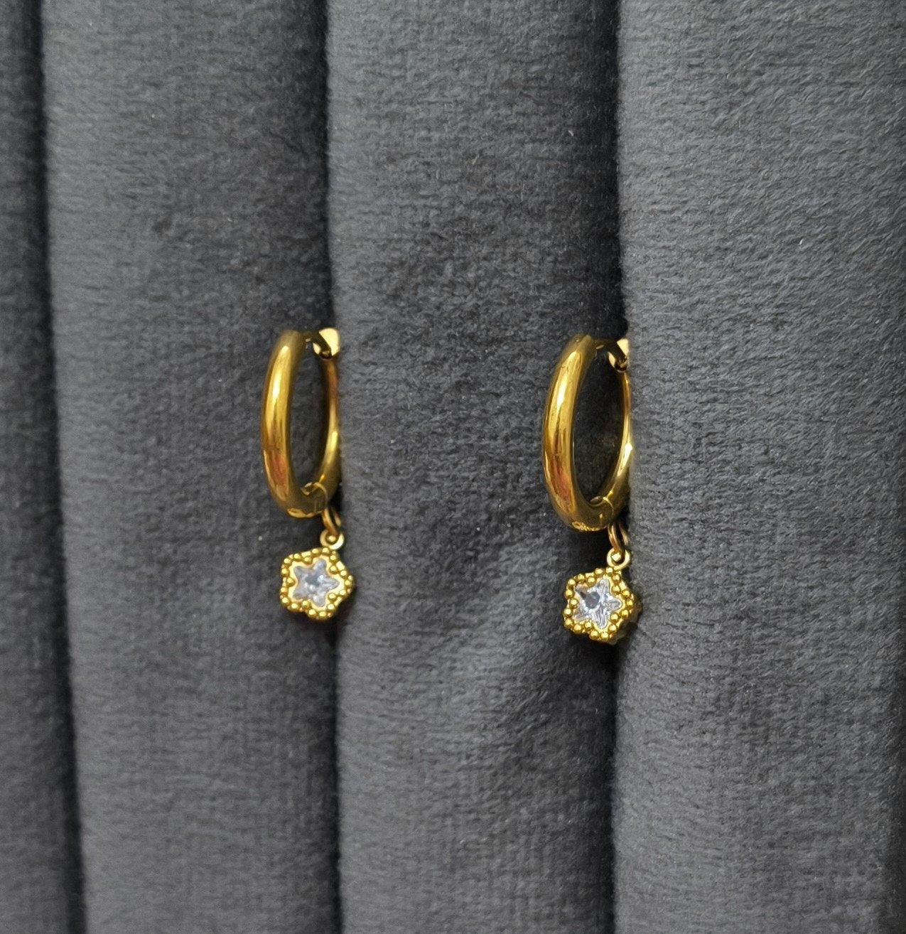 Anti Tarnish Starburst Drop Gold Earrings 18K Gold Plated