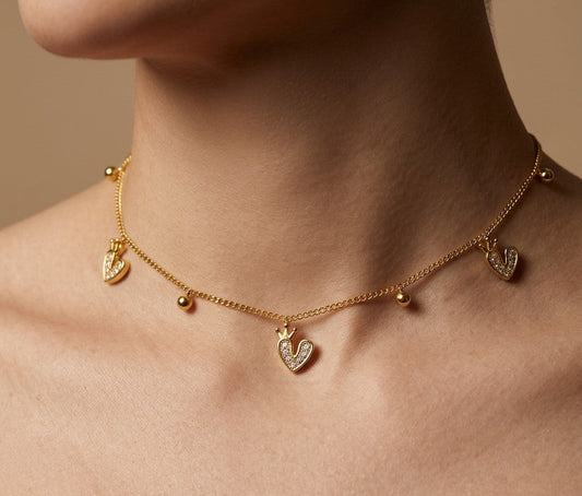 Anti Tarnish Stone Studded Crown Charm Necklace 18K Gold Plated