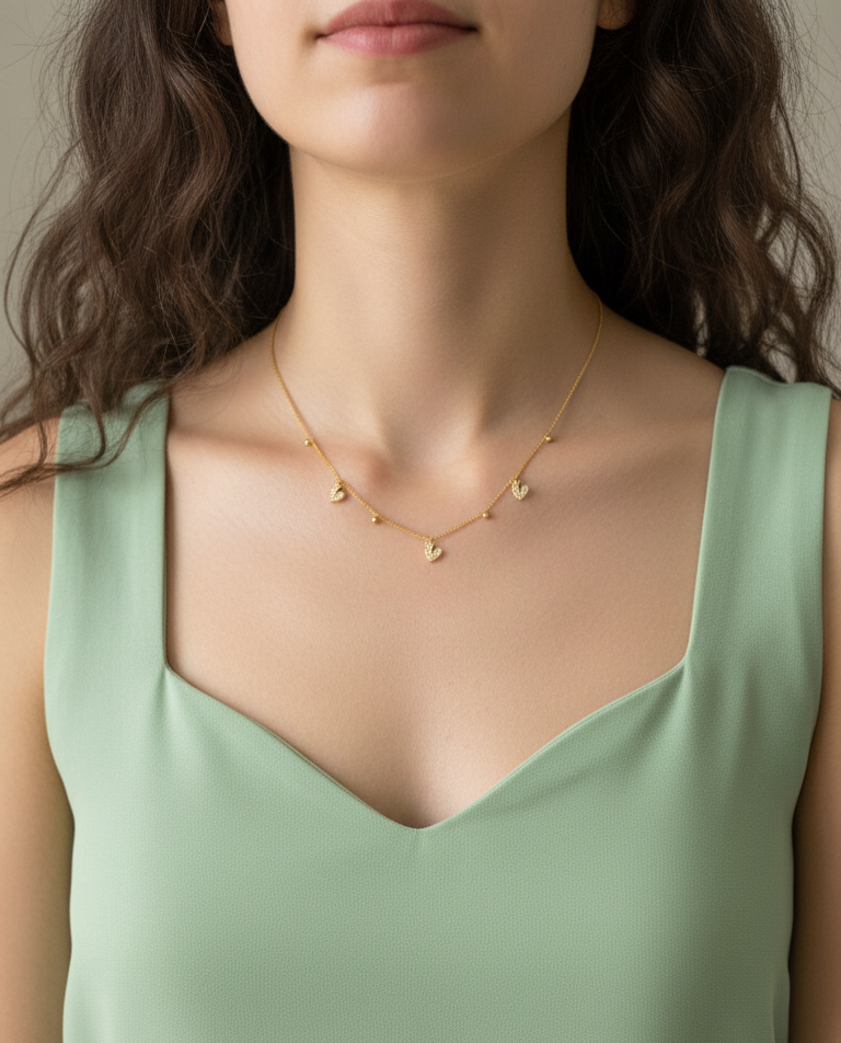 Anti Tarnish Stone Studded Crown Charm Necklace 18K Gold Plated