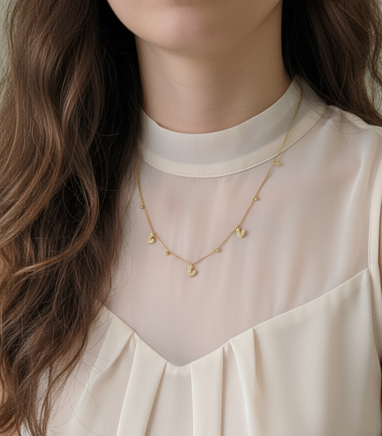 Anti Tarnish Stone Studded Crown Charm Necklace 18K Gold Plated