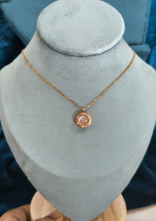 Anti Tarnish Stone Studded Rose Gold Pendant Necklace 18K Plated
