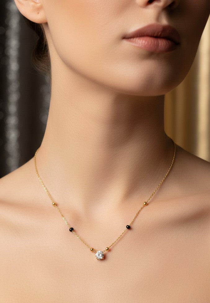 Anti Tarnish Stylish Solitaire Mangalsutra 18K Gold Plated