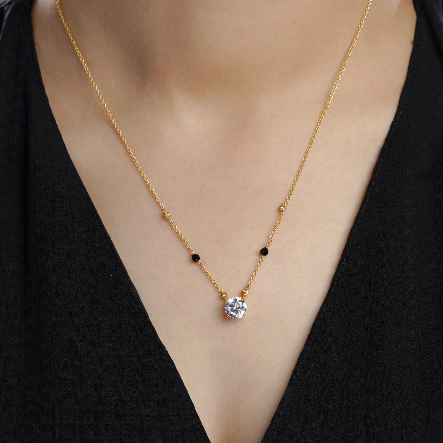 Anti Tarnish Stylish Solitaire Mangalsutra 18K Gold Plated