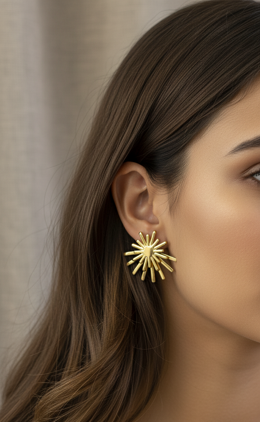 Anti Tarnish Sun Goddess 2 in 1 Style Earrings 18K Gold Plated