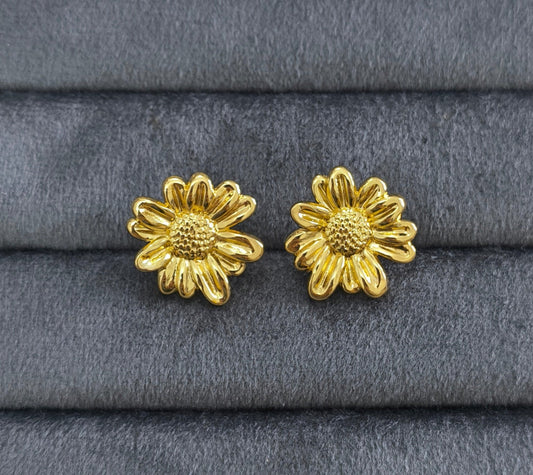 Anti Tarnish Sunflower Stud Earrings 18K Gold Plated