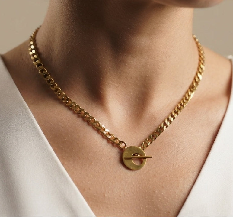 Anti Tarnish T Bar Cuban Link Chain 18K Gold Plated
