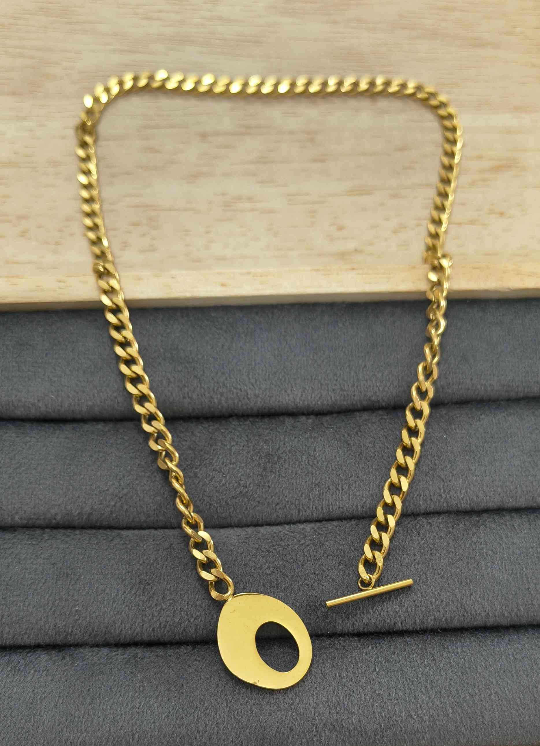 Anti Tarnish T Bar Cuban Link Chain 18K Gold Plated