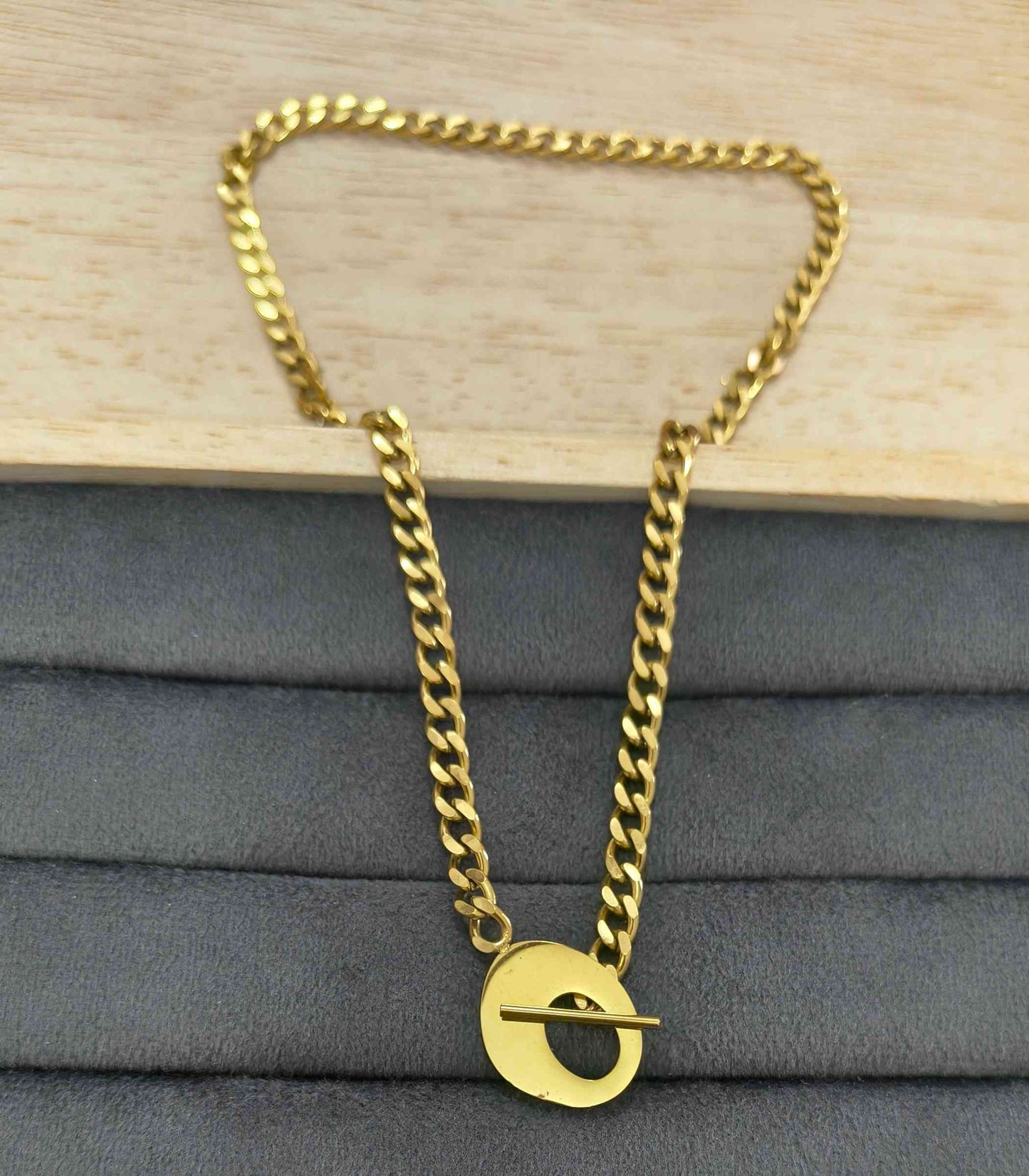 Anti Tarnish T Bar Cuban Link Chain 18K Gold Plated