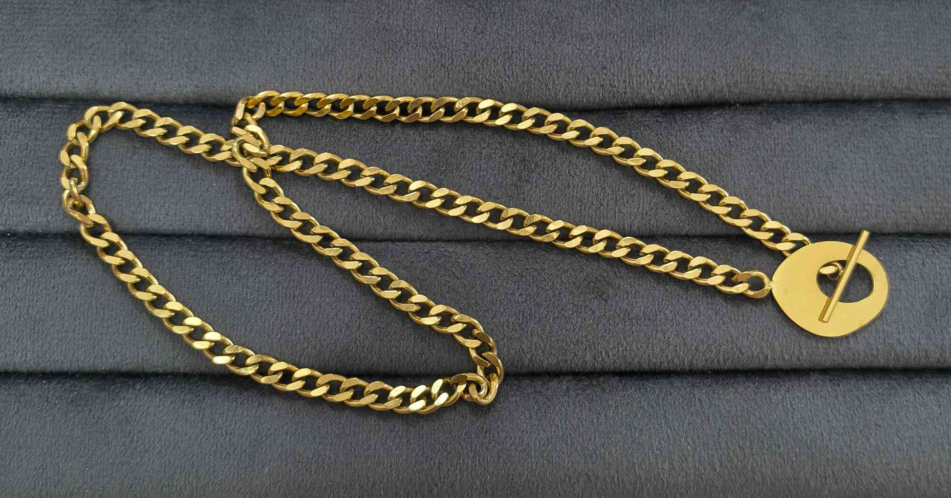 Anti Tarnish T Bar Cuban Link Chain 18K Gold Plated