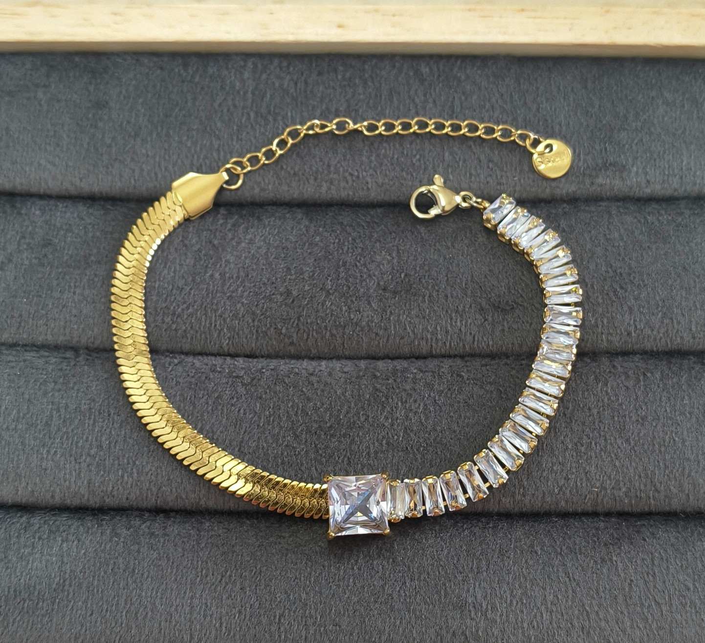 Anti Tarnish Tennis Bracelet Half Snake Chain 18K Gold