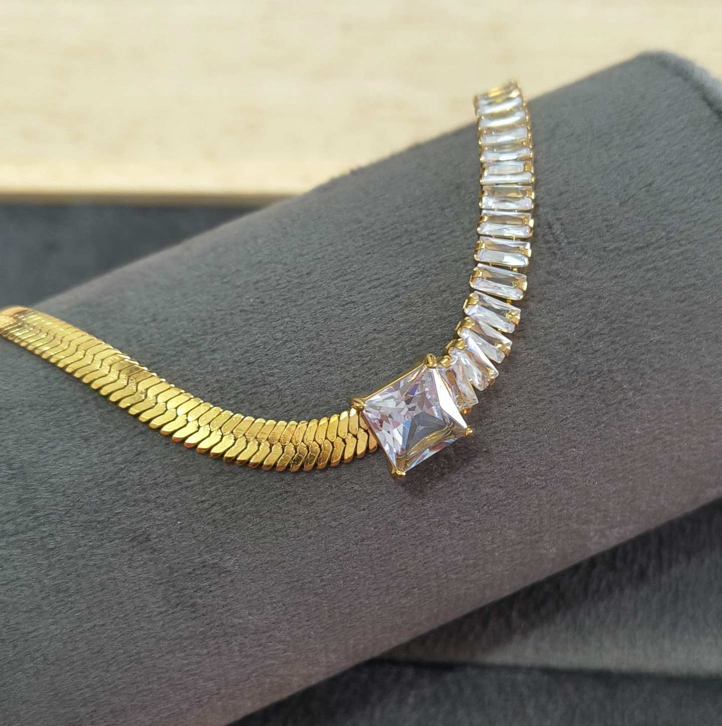 Anti Tarnish Tennis Bracelet Half Snake Chain 18K Gold