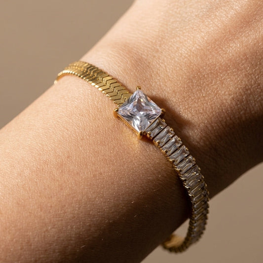 Anti Tarnish Tennis Bracelet Half Snake Chain 18K Gold