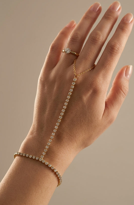 Anti Tarnish Tennis Hand Chain Bracelet 18K Gold Plated