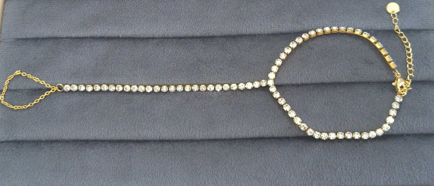 Anti Tarnish Tennis Hand Chain Bracelet 18K Gold Plated
