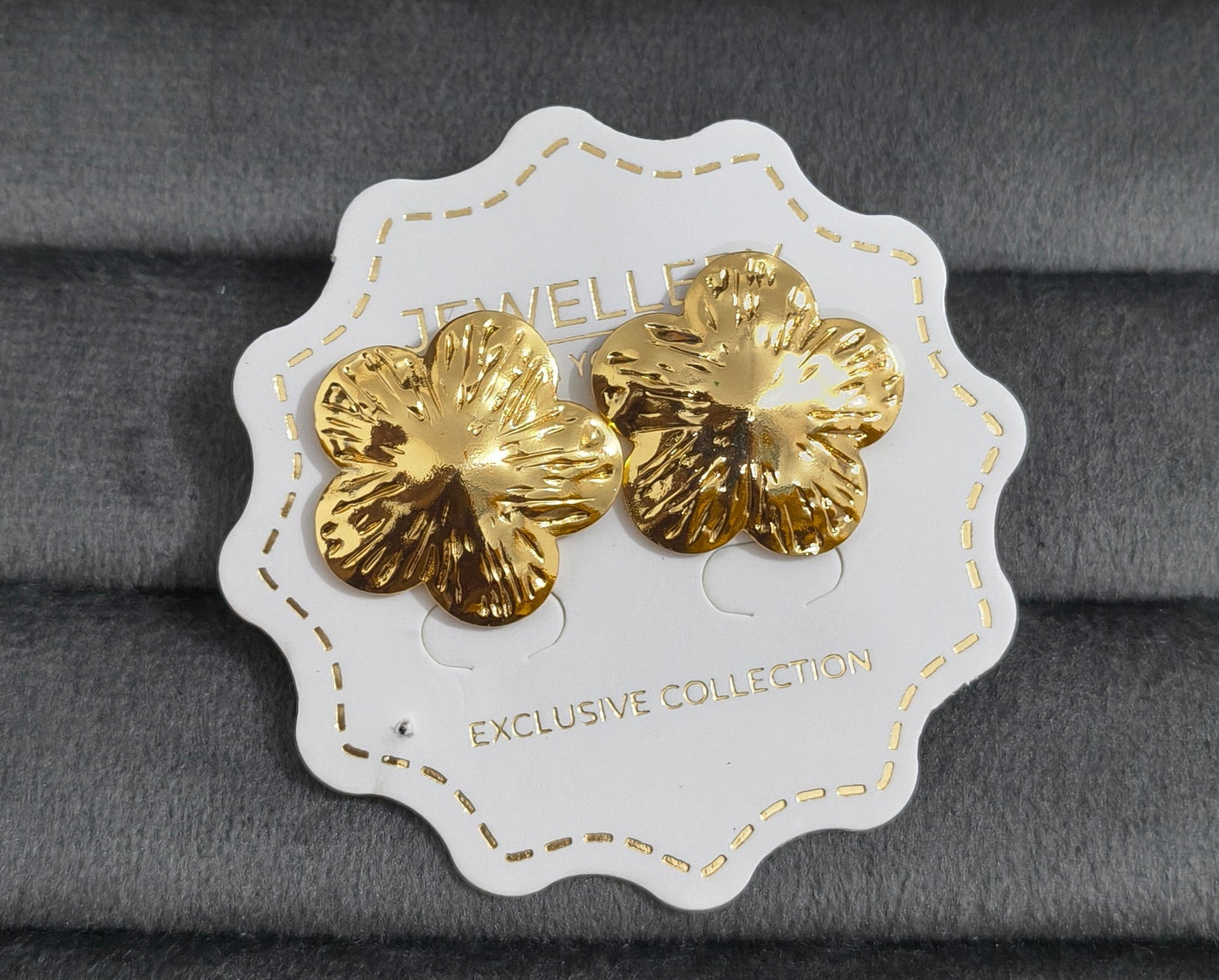 Anti Tarnish Textured Floral Stud Earrings 18K Gold Plated