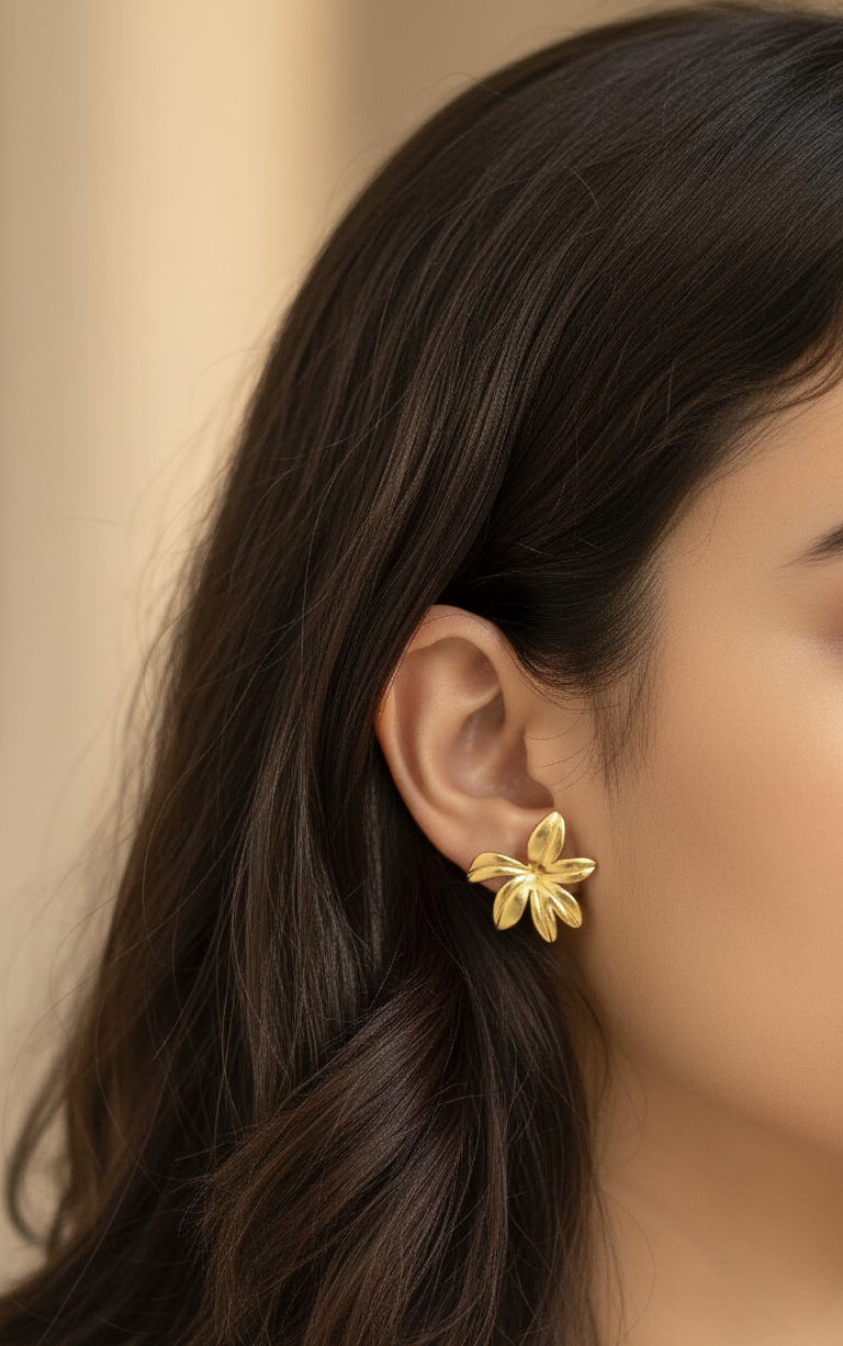 Anti Tarnish Textured Flower Earrings 18K Gold Plated