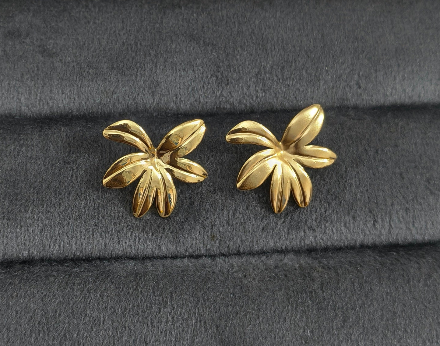 Anti Tarnish Textured Flower Earrings 18K Gold Plated