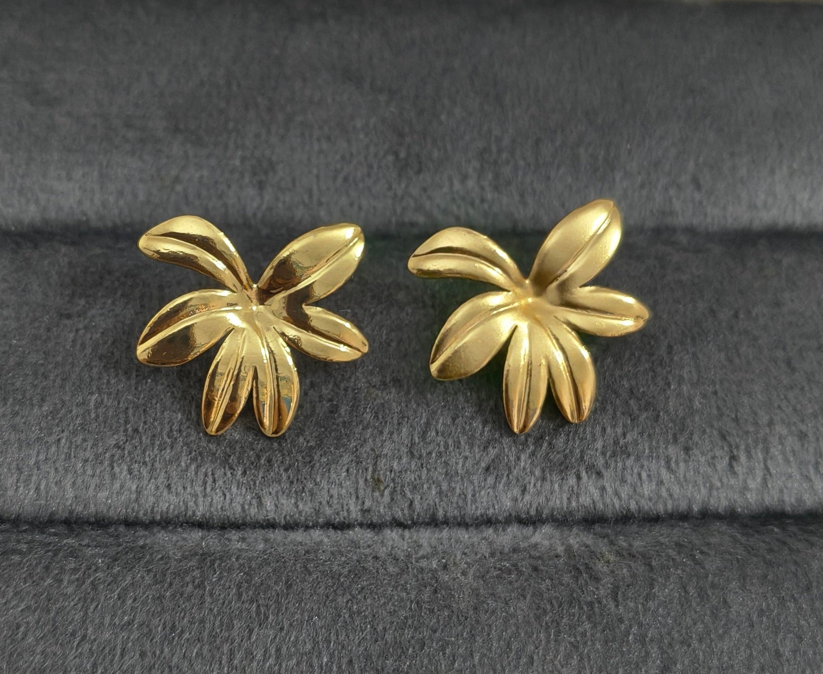 Anti Tarnish Textured Flower Earrings 18K Gold Plated