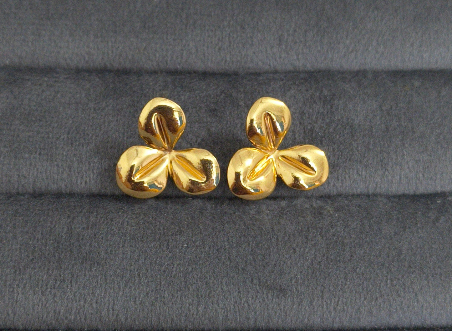Anti Tarnish Three Leaf Stud Earrings 18K Gold Plated