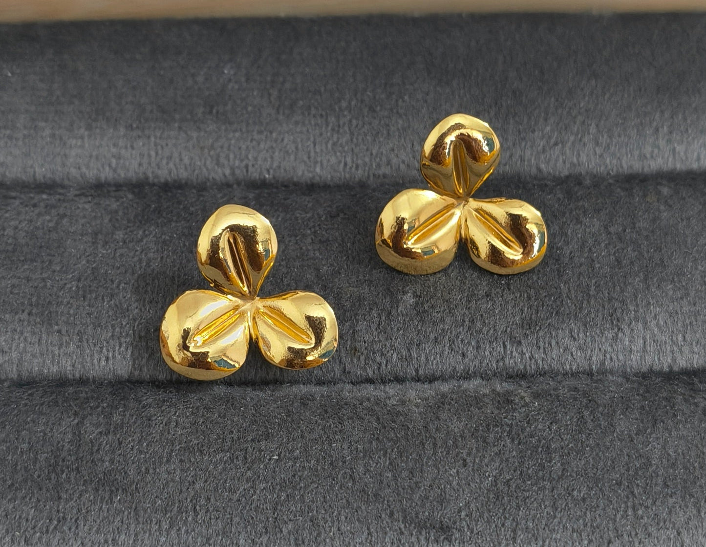Anti Tarnish Three Leaf Stud Earrings 18K Gold Plated