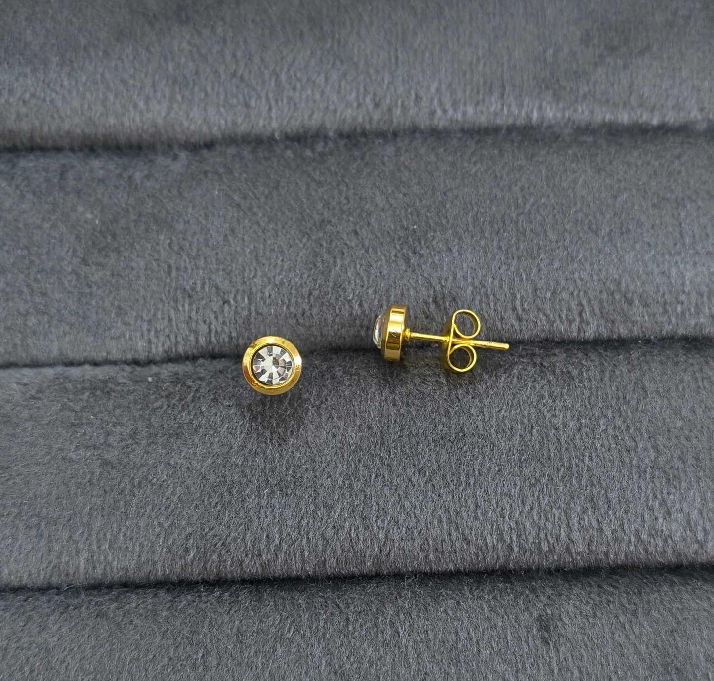 Anti Tarnish Tiny Round Stone Studs 18K Gold Plated
