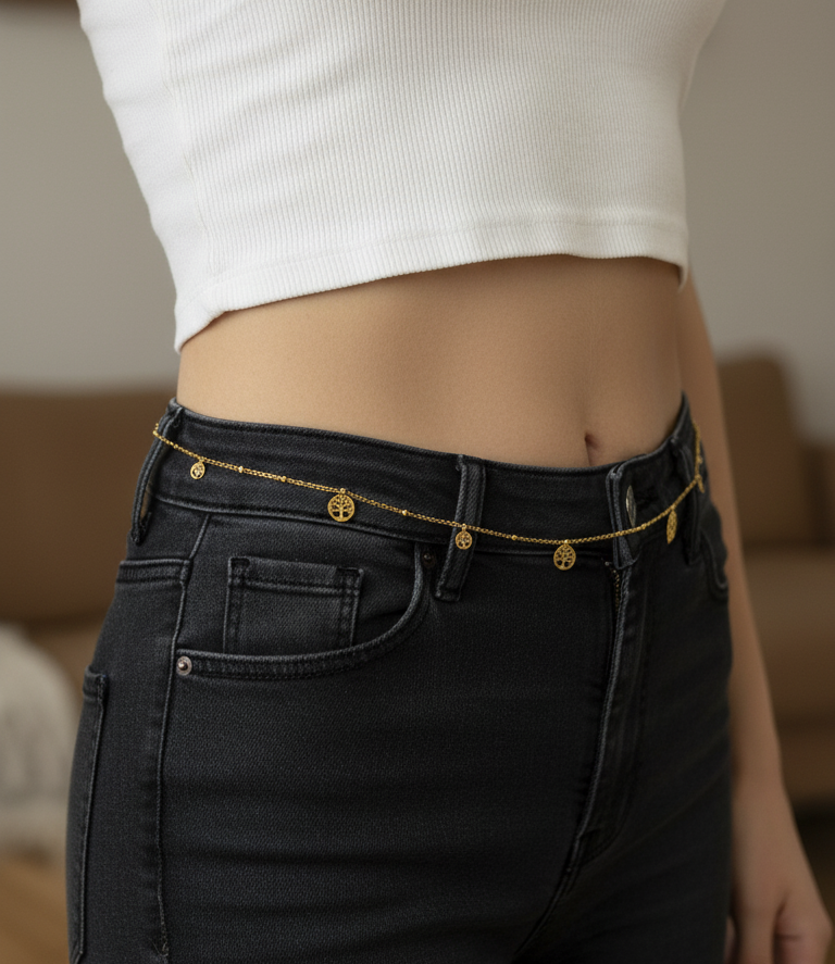 Anti Tarnish Tree Charm Waist Chain 18K Gold Plated