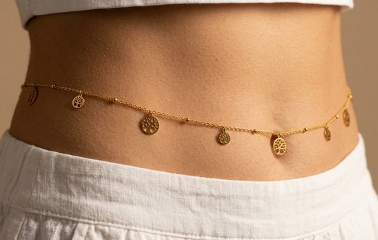 Anti Tarnish Tree Charm Waist Chain 18K Gold Plated